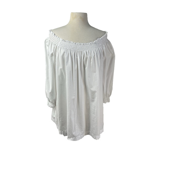 J.Jill Poplin Smocked Off The Shoulder 3/4 Poet Sleeve‎ White Blouse Size 2X - Picture 5 of 12